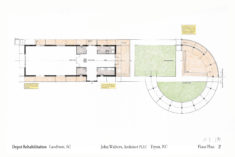 Site plan showing depot and exterior covered shelter.