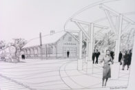 Rendering by John Walters of the proposed design for the Landrum train depot. Landrum chose Walters to handle the depot redesign project.