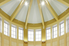 A view of the clerestory windows in the lobby.