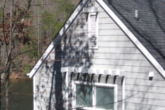 A detailed view of typical exterior gable roof detail.
