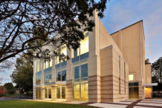 View from Farwell Garden showing entrances with existing building at rear.